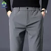 Calça masculina outono inverno casual negócio alongamento slim fit cinty jogger coreano clássico clássico grosso preto cinza masculino 230111