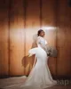 2023 Arabic Aso Ebi White Mermaid Wedding Dress Sheer Neck Lace Beaded Pearls Bridal Gowns Dresses ZJ708