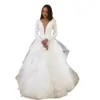 Wedding A Line Dresses Summer Bohemian Simple Country Deep V Neck Keyhole Tulle Ruffles Long Sleeves Open Back Sweep Train Plus Size Bridal Gowns