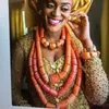 Серьговые ожерелье Uroru Classic Nigerian African Wedding 100 Оригинальный коралловый комплект ювелирных изделий из золотых шаров Дубай Бесплатный корабль 230110