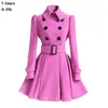 Women's Wool & Blends Fashion 2023 Women Autumn Winter Clothing Coats Long Slim Skirt With Belt Casual Double Breasted Outerwear Female Tops
