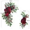 Dekorativa föremål Figurer 2st Artificial Flowers Wine Backdrop Wreath Decor Welcome Card Sign Corner Wall Rekvisita Ange Arch Fake Flower Row 230110