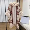 Dameswol Blends Winter Faux Rex Rabbit Fur Coat Cape Women Loose Tassels Kap Kap Aardigan Cloak Overjag Poncho Feminino Inverno 230111