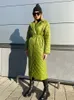 Kobiety w dół parkas zima płaszcz długi prosty rombus wzór zielony swobodny szarfy wiatroodporne ciepłe, gęste eleganckie znamion 230111