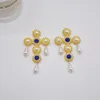 Backs Earrings Fashion Banquet Party Gold Color Big Baroque Pearl Vintage Long Rhinestone Stud Jewelry For Women