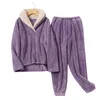 Women's Sleepwear Autumn Winter Pajamas Set Women Loungewear Fleece Home Suits Homewear Ladies Warm Plush Lounge Sleep Wear