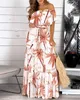 Casual Dresses 2023 Fashion Leopard Robe Print Long Dress Ruffle Maxi Sundress Bohemian Women Summer Sexy Elegant Strapless Vestidos