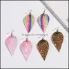 Dangle Chandelier New Arrival Fashion Christmas Pu Leather Leaf Glitter Earring For Women 6 Colors Sequin Bling Sier Plating Hook Dhuk0