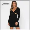 Casual Dresses BEENLE Woman Cut Out Long Sleeve Bodycon Dress Elegant Black Party Autumn Winter Sexy Midi Women Clothing