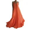 Robe longue d'été Orange à col en V, robes décontractées bohème, grande taille, sangle