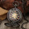 Pocket horloges antieke retro holle wiel steampunk mechanisch horloge fob hanger klok geschenken voor mannen vrouwen relogio de bolso