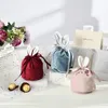 3 Renk Kadife Easter Bunny Buck Favor Kısa Kulaklar Tavşan Sepet Çekme Şeker Çantası Yumuşak Peluş Depo Çantaları