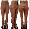 Pantalon femme femmes PU empilé Long hiver Faux cuir plissé pantalon fermeture éclair maigre mode fête Clubwear Y2k Streetwear