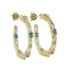 Hoopörhängen lyxiga kvinnor 27mm smycken blå turkoisar sten med vit kubik zirkonia trendig klassisk örhänge