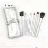 Pinceaux de maquillage 7 Pc Brush Make Up Set Poils de Chèvre Manche en Bois 5 Couleurs Différentes Sac en Cuir Cosmétiques Kit Drop Delivery Health Beaut Dhabr