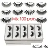False Eyelashes Wholesale 20/30/50/100 Pairs 3D Mink Lashes Natural Hand Made Drop Delivery Health Beauty Makeup Eyes Dh4Rm