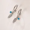 Boucles d'oreilles coeurs et plumes turquoise avec boîte d'origine pour Pandora 925 bijoux de fête de mariage en argent sterling pour femmes cadeau petite amie ensemble de boucles d'oreilles design