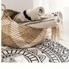 Alfombras Marruecos, alfombra tejida de lino y algodón, alfombra blanca y negra para cabecera con borlas, alfombra lavable para baño, Tapete para felpudo