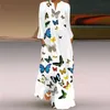 Spring And Autumn European Dresses Womens Printed Long Sleeved Dress Small V Neck