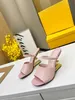 2023 Fashion First Leather Sandals Pretty Mules Gold Women's Slippers Heel Toe Metal Sandal size 35-42