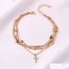 Anklets Fashion Jewelry Mti Layer Anklet Cross Pendant Heart Charms Drop Delivery Dhhdf