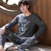 Men's Sleepwear Autumn Winter Knitted Cotton Cartoon Pyjamas Couple Pajamas Set Casual Male Night Pijamas Homewear 4XL 230111