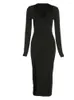 Lässige Kleider Seite Split Black Long Sleeve Party Low geschnittene Verbandkörpern Bodycon Frauenkleid 2023 Spring Sexy Hollow Out Female Vestidos