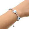 Bangle Silver Color Stone Lucky Eye Round Pearl Eyes CZ Tennis Bracelet Pave Adjustable Link Chain Bracelets Jewelry