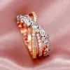 Wedding Rings Huitan Luxury Three-Tone Design Women's Inlaid Bling White CZ Fancy Cross Finger Special-interested Jewelry