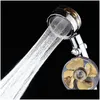 Badtillbeh￶r Set Hand H￥ller turboladdad sprinklerduschhuvud Turbin Vattenfl￶de med fl￤kt 360 graders roterbar Higressure Drop Del Dhgpo