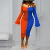 Abiti casual Sexy Increspato Patchwork Party Dress Women Flare Manica lunga Coulisse Bodycon Prendisole Nightclub Wear 2023