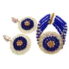 Ensembles de bijoux de mariage, mode bleu Royal et Champagne or AB, ensemble de perles africaines, fête en cristal 9PHK02