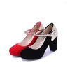 Kleding schoenen grote size dames hoge hakken vrouwen vrouw pumps suède ronde hoofd dikke hak en kleurmatching gesp