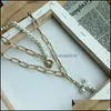 Pendant Necklaces New Design Imitation Pearls Choker Necklace Female Cross For Women Girls Fashion Gold Coin Head Jewelry Drop Deliv Dhzvj