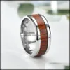 Bandringe 8mm Wolfram Finger langlebig Vintage Titan Edelstahl Holz Inlay Ring Schmuck für Männer Frauen 316L 111 m2 Drop Delive Dhwle