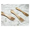 Dinnerware Sets Bamboo Cutlery Fork Spoon 2 In 1 Tableware Portable Flatware Student Picnic Travel Ice Cream Salad For Kids Drop Del Dhhmf