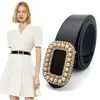 Riemen Designer Fashion Ladies Rhinestone Pearl Buckle Belt Diamond bezaaide PU Lederen vrouwen Cummerbunds All-match jas jurk tailleband