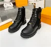 Lyxdesigner Iconic Territory Flat Ranger Boots Kalvläder och ullplattform Snörning Casual Style Blockklackar Trampade gummi Yttersula Sneakers storlek 35-41