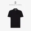 Erkekler Gömlek Brunello Cucinelli İnce Kısa Kollu Sıradan Polo Gömlek Pamuk Gri Siyah