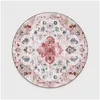 Carpets Retro Round Carpet For Living Room Big Ethnic Style Bedroom Area Rugs Computer Chair Anti Slip Rug Vintage Floral Floor Drop Dhskb