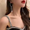 Bengelen oorbellen fyuan Koreaanse stijl paperclip asymmetrie Long Tassel Crystal Rhinestone voor vrouwen Verklaring sieraden