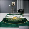 Carpets Modern Area Rug Abstract Art Large Carpet Washable Durable Easy To Clean Rugs Blackish Green/Gold Geometric Stain Fade Drop Dha1E