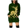 Casual Dresses Women Christmas Festival kläder 2023 Fashion Print Hooded Tickets Short Sweatshirt Dress