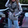 Femmes Down Parkas Coton Manteau Femmes Col En Fausse Fourrure Brillant 2023 Automne Hiver Mode Silve Gris Noir S5XL Feminina N1109 230111