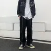 Pantaloni da uomo moda streetwear a vita alta dritta coreana con cerniere pantaloni hip-hop neri larghi harajuku all'ingrosso