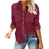 Camicette da donna Estate 2023 Roll Up Flip Camicia bianca a maniche lunghe Scollo a V Lavoro Solido Top casual con tasche Bottone da donna