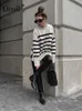 Frauenpullover sexy gestreifte Baggy Pullover Frauen Pullover Langarm gestrickt