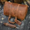Duffel Väskor Mäns vintage Crazy Horse Leather Travel 18 "Brown äkta väska Hållbar ko helg stor tote