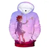 Męskie bluzy klasyczne Obiecane mężczyźni/kobiety Neverland 3D Fall Cool Casual Anime Bluza Bluza