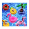 Andra pooler spashg uppblåsbar dryckskopphållare Colorf Mat Donut Flamingo Watermelon Lemon Shaped PVC Swimming Pool Floating Toys D DHV7T